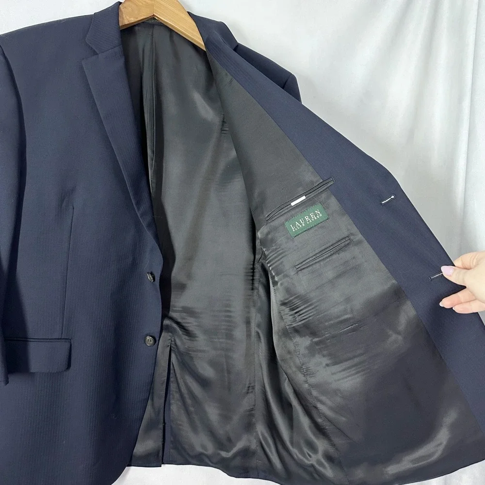 Lauren Ralph Lauren Wool Long Sleeve Striped Navy Blue Suit Mens Size 48R